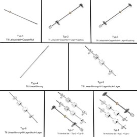 S SIENOC 350 mm T8 Lead Screw + Copper Nut + Horizontal Bearing + Coupling + 8 mm Linear Guide + H Bracket + Ball Bearing (Type 8, 1 Set, 350 mm)