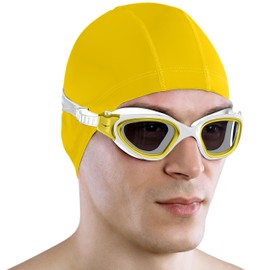 AqtivAqua Swimming Goggles Swimming Adult and Kids Swimming Goggles Kids 6-14 Men Women Swim Goggles Childrens Kids Boys Girls Polarized DX-P (Metallic Gold, Silver case, Polarised lens)