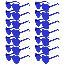BOUBONI 14/28 Pack Heart Shaped Sunglasses for Women Rimless Heart Party Glasses Bulk Colored Love Sunglasses for Party (14, Deep Blue)