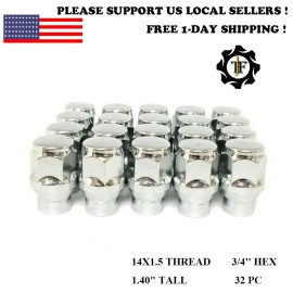 DF Auto 32PC CHROME 14x1.5 ET STYLE LUG NUT 1.4'' TALL BULGE ACORN FIT FORD CHEVY GMC