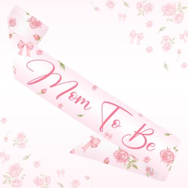 Bow Baby Shower Decorations for Girl Mom to Be Sash Floral Welcome Baby Decorations Floral Pink Bow Baby Shower Sash for Ideal Gender Reveal, Baby Shower, Welcome Baby, Mom to Be or Baby Sprinkle Gift