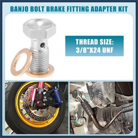 INFINAUTO Banjo Bolt Brake Fitting Adapter Kit 3 an 3/8"x24 Brake Line Thread Single Banjo Bolt with 4 Copper Washers Stylish Design