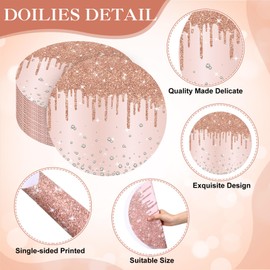 Dispowreath 120 Pieces Rose Gold Paper Placemats Glitter Diamonds Round Disposable Table Mats Decorative Paper Mats for Dining Wedding Birthday Silver Glitter Banquet Party, 13 Inch