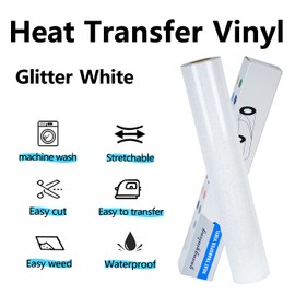 guangyintong Glitter White Heat Transfer Vinyl HTV Rolls, 12" x 8ft Iron on Vinyl for T Shirts Glitter White HTV Vinyl for All Cutter Machines Easy to Cut & Weed for Heat Vinyl Design