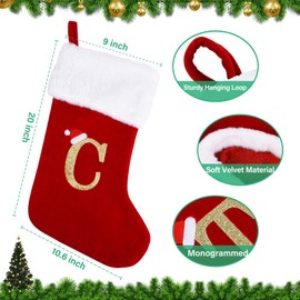 20 Inches Monogram Christmas Stockings with Letters, Large Super Soft Christmas Stockings Red Velvet with White Super Soft Plush Cuff for Christmas Xmas Tree Holiday Fireplace Family Decor Gifts (C)