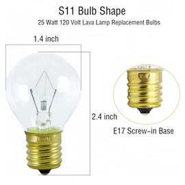 Lava Lamp Bulbs,25 Watt Original Replacement Bulbs for 14.5-Inch/20-Ounce Lava Lamp, High Temp Resistance, High-Output Heat S11 Bulb /120 Volt,Dimmable - Warm White-6 Pack