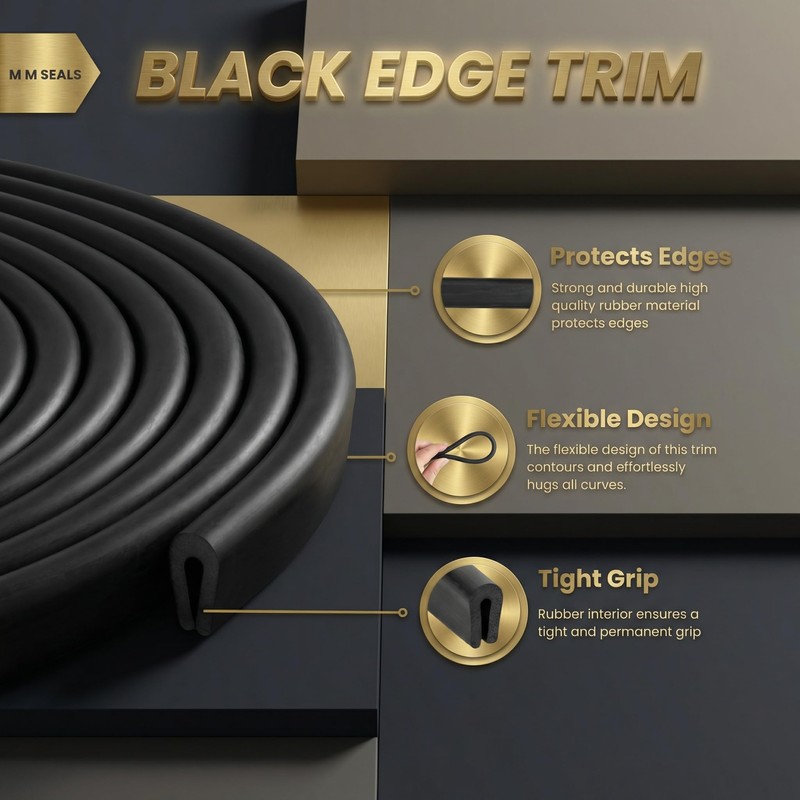 Rubber U Channel Edge Trim, Door Seal Strip, Fits Edge