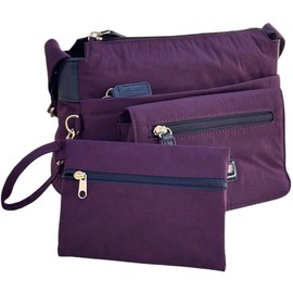 Spirit Womens Lightweight Small Multi Section Crossbody Shoulder Travel Holiday Nylon Waterproof Day Bag With Adjustable Strap 1651 Blackberry & Navy