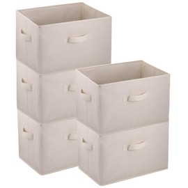 Hejo 5 Pcs Large Clothes Storage Boxes, 38×25×25cm Foldable Wardrobe Storage Organiser, Fabric Wardrobe Storage Boxes, Closet Organiser, Storage Baskets for Clothes Shirts Pants Underwear Toys(Beige)