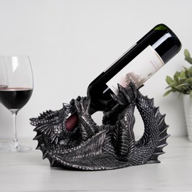 True 10143 Polyresin Dragon Wine Bottle Holder Decorative, Single Wine Bottle Holder, Wine Holder Stand, Wine Bar, Wine Decor, Set of 1, Black