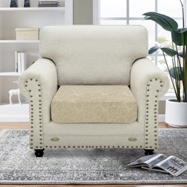 MAXIJIN Stretch Sofa Seat Cushion Cover Jacquard Sofa Seat Cover Non-Slip Couch Seat Slipcover Protector Replacement for Individual Cushion with Elastic Bottom (Beige, 1 Seater)