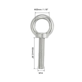 PATIKIL M14 x 60 mm Lifting Shoulder Eye Bolt, Pack of 2 304 Stainless Steel Threaded Eyelet with Nuts and Washers for Hanging Hammock Items