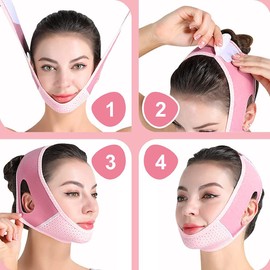 V Lifting Mask, V-Shaped Lifting Mask, Face Slimming Mask, V Shape, Double Chin Reducer, V Face, Cheek Lifting, Chin, Face, Slimming, Face Bandage for Women, Anti-Ageing (Pink)