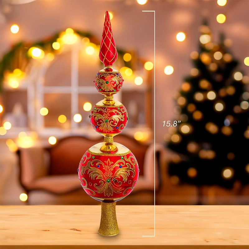 Kurt Adler Bellissimo Glass Red and Gold Finial Treetop
