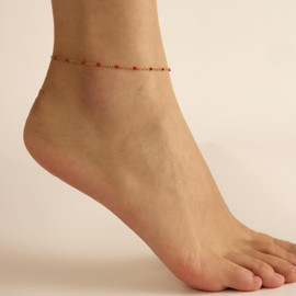 Dabovos Ankle for Women 18K Gold Plated Dainty Beads Chain Simple Beaded Chain Ankle Bracelet Waterproof Summer Beach Foot Chain Jewelry Gifts