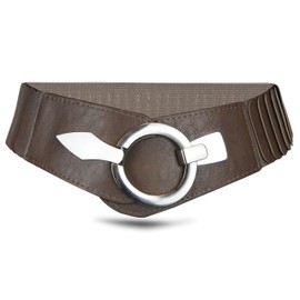 Elastic Women's Waist Belt, Approx. 6 cm-Wide Waist Belt with Silver Ring Buckle - brown
