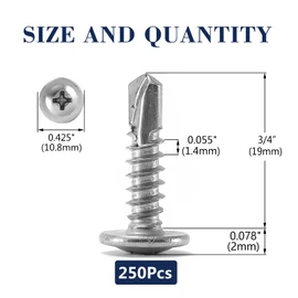 #8 x 3/4" Sheet Metal Screws 250PCS 410 Stainless Steel Truss Head Fast Self Tapping Screws by SG TZH