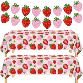 Dvaorc 4 Pack Strawberry Tablecloth Berry Table Cloth 2 x Strawberry Party Tablecloth Berry Sweet Table Cover 51 x 86 Inches 2 x Sweet One Element Banners for Fruit Themed Party, Babyshower, Birthday
