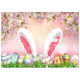 WOLADA Easter Backdrop Pink Easter Backdrop Rabbit Ear Easter Egg Backdrop Children's Easter Grass Easter Egg Backdrop 8x6FT FW89