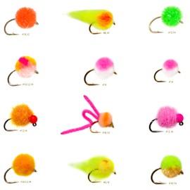 ROKC 24 Essential Egg Dry Fly Fishing Lure Assortment | Trout, Steelhead, Salmon Fly Fishing Flies | Size #8 - #14