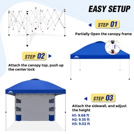 EAGLE PEAK 10x10 ft Pop Up Canopy Tent with Sidewall, 6 Storage Pockets, Roller Bag, Stakes, Ropes, and Weight Bags, Easy OnePerson Setup, UV-Resistant (Blue)