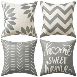 MIULEE Set of 4 Waterproof Cushion Covers, Outdoor Cushion Cover, Waterproof Cushion Cover, Printed Outdoor Cushion, Decorative Cushion for Balcony, Yard, Patio, Grey Lines, 40 x 40 cm