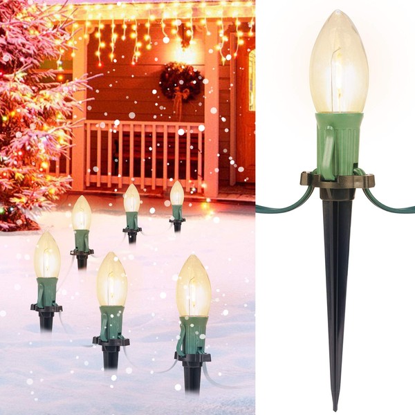 Christmas Pathway Lights Outdoor, 25.7 Ft C9 LED Lights with 20 Bulbs and Stakes, Christmas Decorations Outside Yard Walkway Sidewalk, Warm White