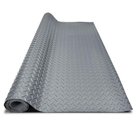 4x8FT Garage Floor Mat, 2.8mm Thickened Flooring Roll for Under Car, Golf Cart Parking Mat, Diamond Plate PVC Rubber Motorcycle Mat, Non-Slip Floor Protector for Garage Warehouse Trailer, Grey