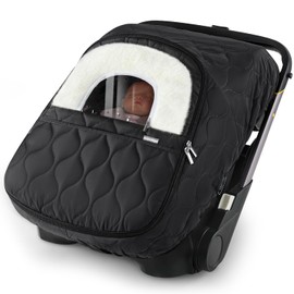 Winter Baby Car Seat Cover, Waterproof, Windproof Warm Fleece Breathable with Full Zipper for Newborn Car Seat, Black