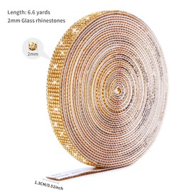 Self Adhesive Rhinestone Strips,Crystal Rhinestone Diamond Ribbon Tape with 2mm Rhinestones Glittering for DIY Event Phone,Car,Wedding Decor (Dark Goldenrod, Width 0.51inch X 6.6 Yards)