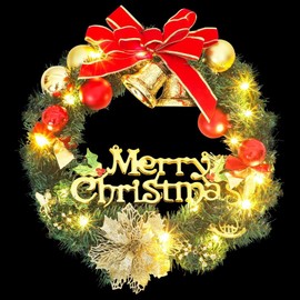 SKM Christmas Wreath Green, Warm White PVC Medium Christmas Wreaths,Green (Weight 1.23KG)