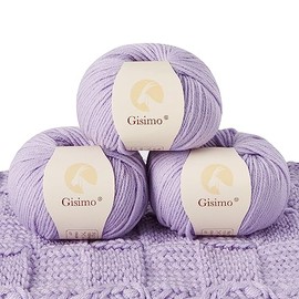 GISIMO 100% Merino Wool Yarn, 6-Ply Luxurious and Soft Yarn for Hand Knitting & Crocheting, 1.76 OZ/50g, 127 yds/116 Meters (Purple, 3 Balls)