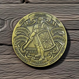 Armor of God Scripture Coin – Ephesians 6:10-13 Bible Verse Challenge Coin with Full Armor Design, Christian Faith Gift