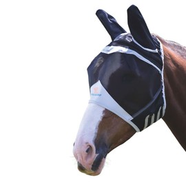 Fly Guard Fine Mesh Horse Fly Mask with Ears (Black, XS Pony)