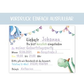Children's Birthday Invitation Cards Set of 12 with Dinos - Birthday Invitations for Girls and Boys up to 10 Years - General Invitation Card, Ideal for the Party for School and Birthday