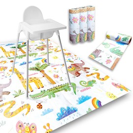 Disposable Splat Mats | 30 Pcs Disposable and Waterproof Splash Mats | Under Highchair Splat Mat for Floor | BLW Baby Led Weaning Supplies | Splash Mat 40"x47" | Colorful Animal Print