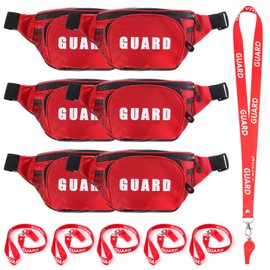 Hiboom 36 Pcs Guard Costume Supplies Guard Fanny Pack with Whistle Lanyard First Aid Hip Pack Whistle with Lanyard Adjustable Strap Zipper Pouch Red Emergency Equipment Set