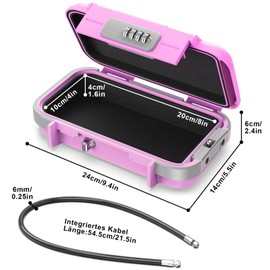 Small Safe with 4 Digit Combination Lock, Portable Safe Security Box with Removable Wire Rope, Waterproof Security Box for ID Cards, Mobile Phones, Beach, Camping, Office, Cars - Pink