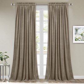 StangH Camel Beige Velvet Bedroom Curtains - Room Darkening Decorative Window Curtains 96 inches Heavy Duty Summer Heat Blocking Drapes for Hotel/Farmhouse, W52 x L96, 2 Panels