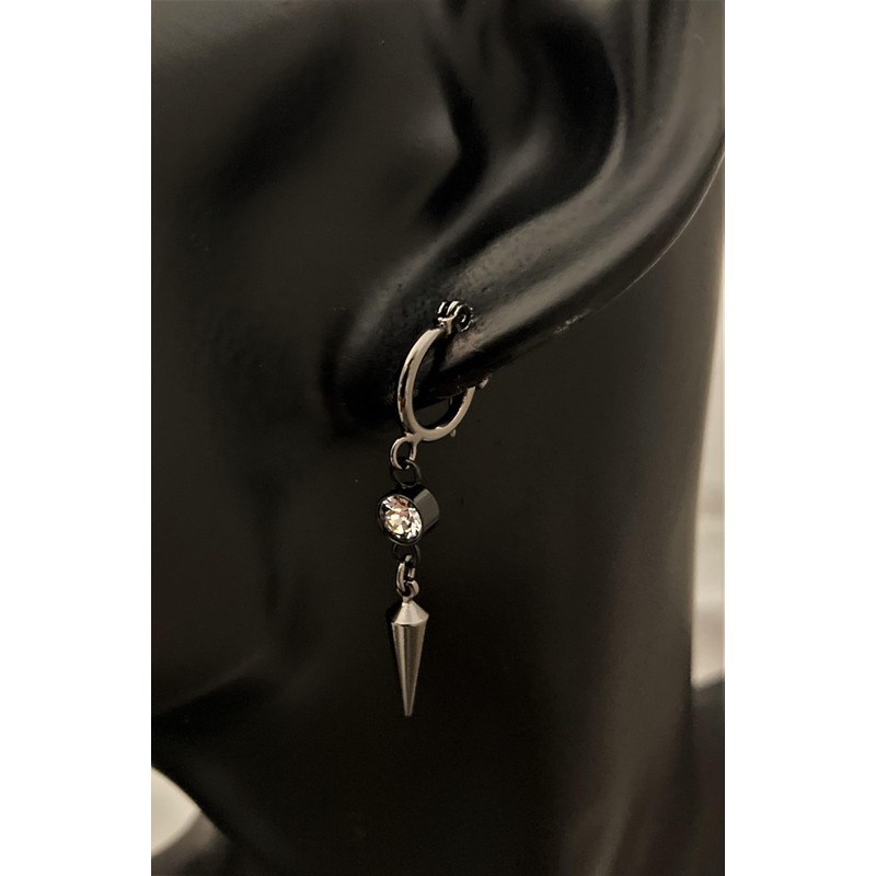 Akusetia Titanium Ring Earrings, Hoop Earrings, Metal Black, Black, Simple,