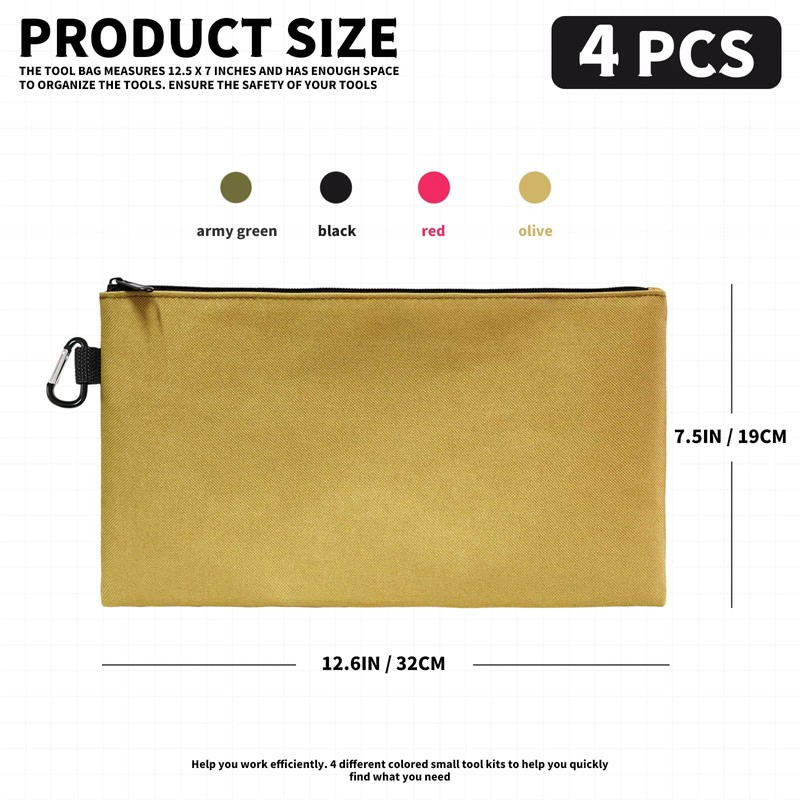 4 Pack Premium Tool Pouch, 12 Inches Tool Bag Multipurpose