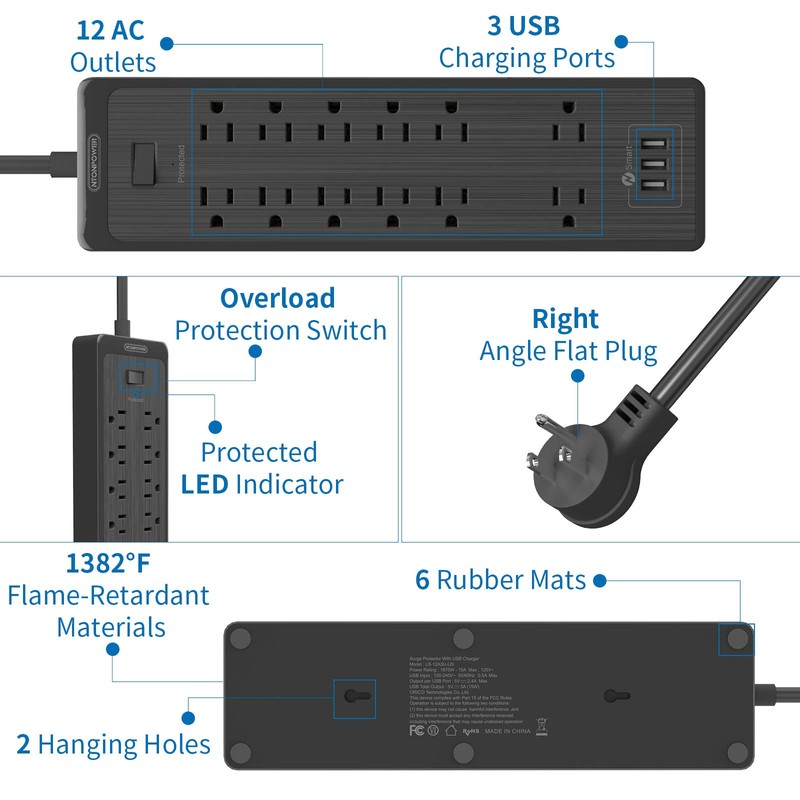 NTONPOWER Flat Plug Extension Cord 25 Ft, NTONPOWER Surge Protector