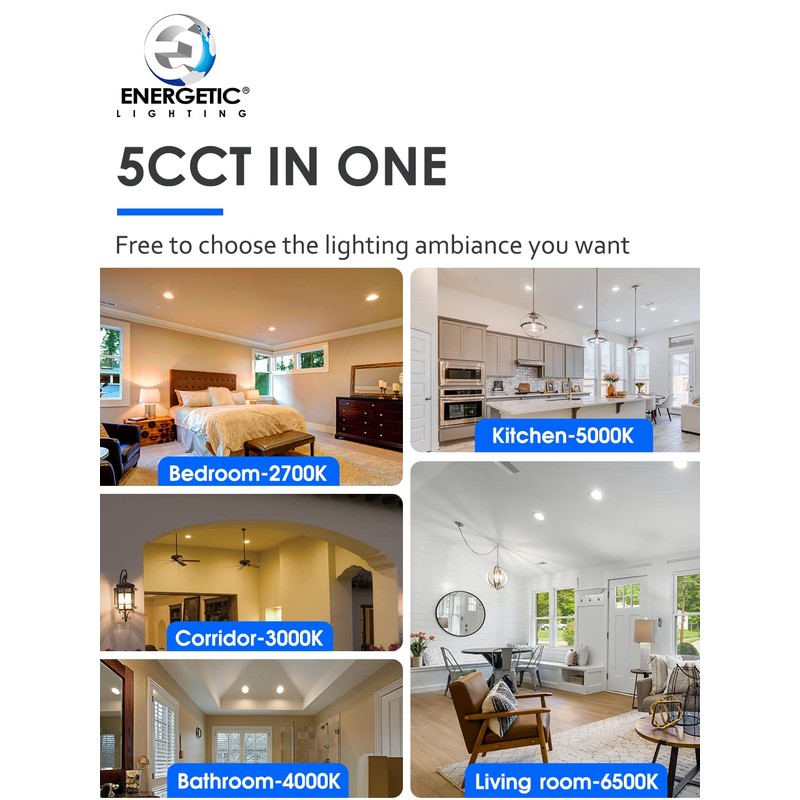 12 Pack 5/6 Inch 5CCT LED Recessed Lighting Retrofit, 2700K/3000K/4000K/5000K/6500K