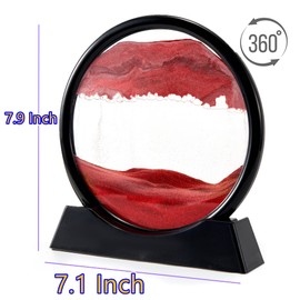 Moylie 3D Dynamic Moving Sand Art Liquid Motion Round Glass 3D Deep Sea Sand Artistic Sandscape Flowing Sand Frame Relaxing Home Office Work Decor Desktop Art Toys (7" Red)