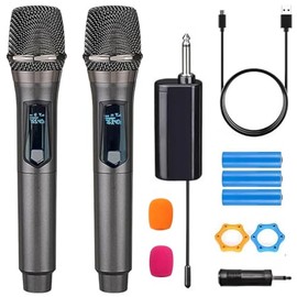 Micrófono de Karaoke Inalámbrico,Micrófono para Cantar 1 a 2,Sistema de Micrófonos Dinámicos de Mano con Receptor Recargable,para Grabación de Vídeo de Conferencias, Entrevistas, Fiestas