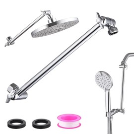 12-Inch Shower Head Extension Arm, Adjustable Shower Extension Arm, Stainless Steel Shower Arm Extender, Compatible with G1/2 Universal Connector, Chrome