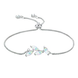 Sterling Silver Opal Bracelets for Women, Dainty Adjustable Bracelet Birthstone Birthday Anniversary Fine Jewelry Gifts for Her