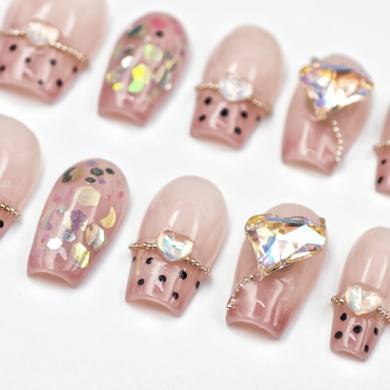 farfarflame Handmade Nail Tip Medium Long Ballerina Magnet 3D Diamond