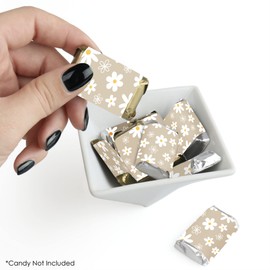 Big Dot of Happiness Tan Daisy Flowers - Mini Candy Bar Wrapper Stickers - Floral Party Small Favors - 40 Count