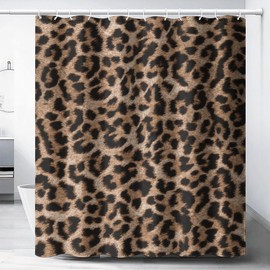 ZhiRain Leopard Print Shower Curtain Animal Skin Cheetah Print Leopard Brown Waterproof Fabric Bathroom Curtains Home Privacy Bath Decor with 12 Hooks 72x78inch(183x200cm)